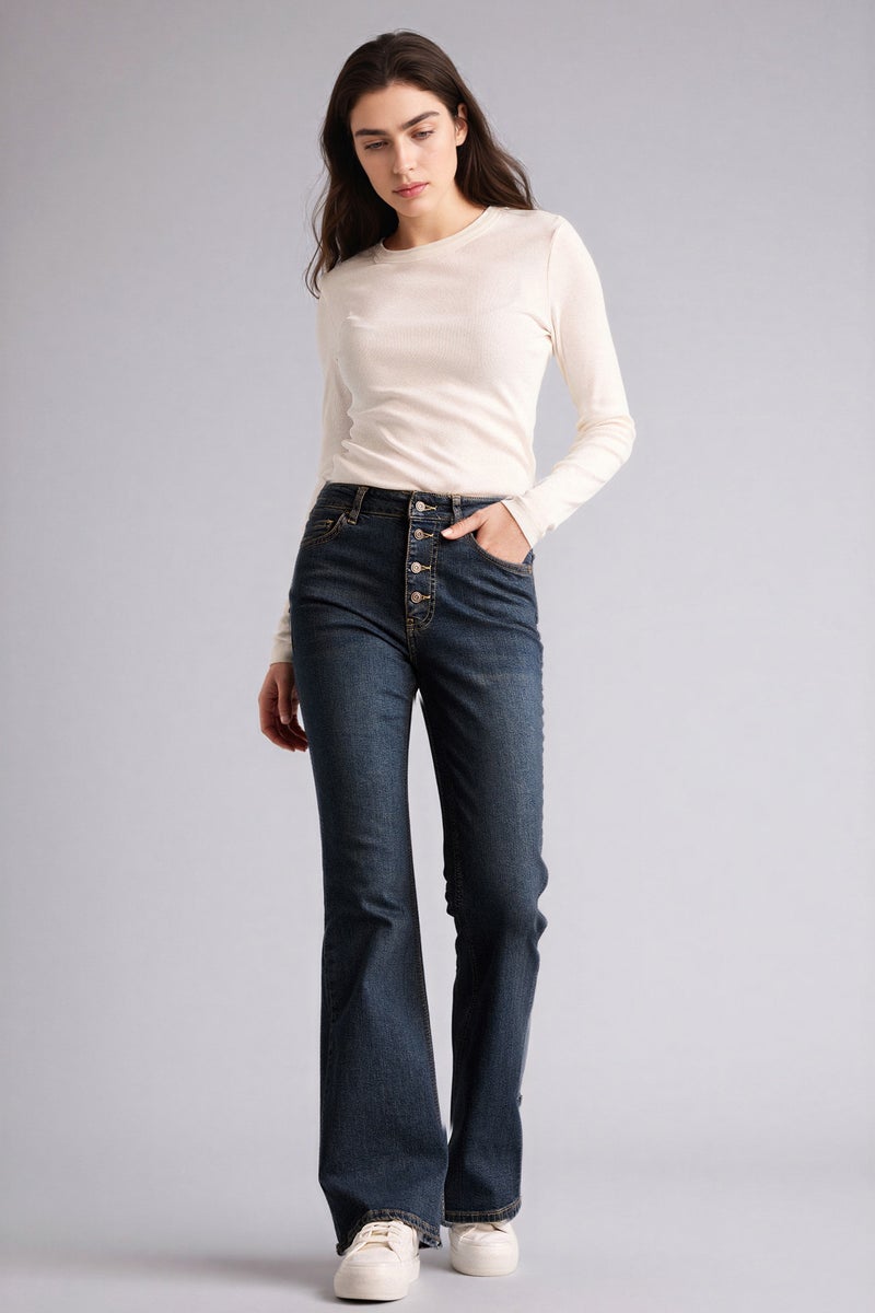 DeFacto Blue Woman Mia Flare Fit Washed Jeans Casual - Image 2